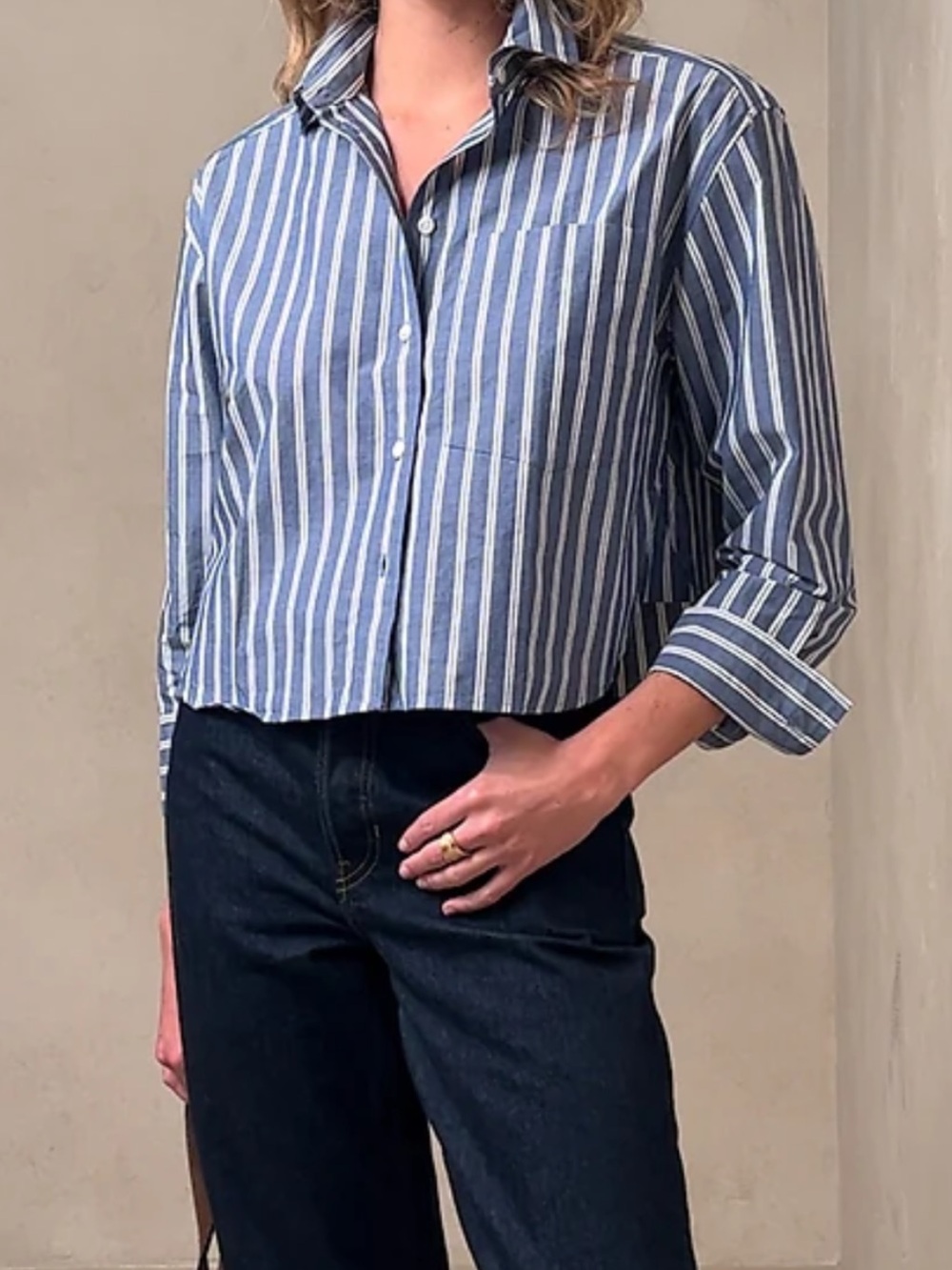 Banana Republic The Boxy Crop Shirt Button Down Striped Oversized Size Medium